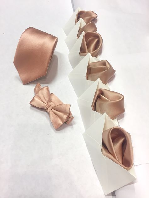 Rose Gold Pocket with Necktie and Bow tie for any celebration... Wedding Rose Gold Theme, Rose Gold Tie, Wedding Suits Men Black, Rose Gold Wedding Decor, Bridesmaid Groomsmen Gifts, Rose Gold Theme, Dream Wedding Reception, Wedding Dress Suit, Groom Wedding Attire