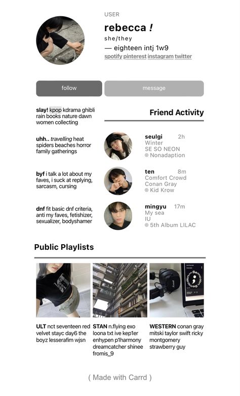 Moa Profile Template, Carrd Inspo Kpop Trading, Instagram Carrd Theme, Kpop Introduction Template, Line Distribution Kpop Layout, Kpop Carrd Templates, Carrd Inspo Kpop Minimalist, Kpop Profile Template, Kpop Multistan Profile Template