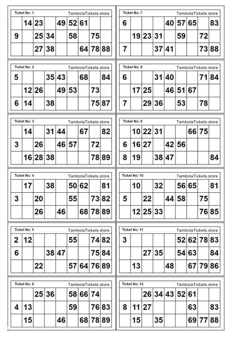 Tambola Ticket 185 Pages 12 Tickets Per Page 2100 - Etsy 6AD Tambola Game Ticket Printable, Teaching Tables, Bingo Cards To Print, Tambola Tickets, Times Tables Worksheets, Bingo Tickets, Free Printable Bingo Cards, Winning Lottery Numbers, Printable Tickets