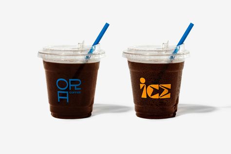 ORA Coffee - indego design Branded Coffee Cups, Cold Coffee Cup Design, Iced Coffee Branding, Ice Coffee Cup Design, Coffee Cup Branding, Iced Coffee Packaging, Cafe Cup Design, Iced Coffee Cup Design, Coffee Cup Logo Design