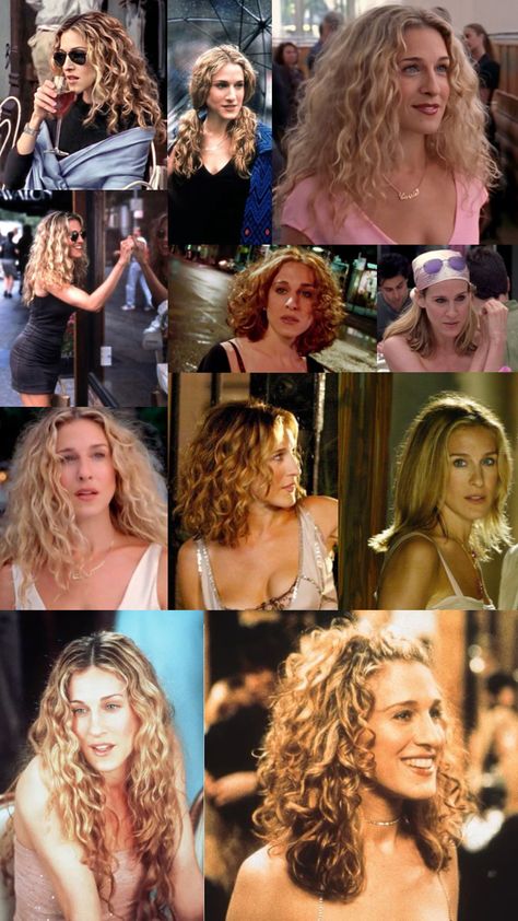 Carrie Bradshaw hair inspo 🩷 #carrie #carriebradshaw #satc #sexandthecity #hair #hairstyles #curlyhair Sarah Jessica Parker Hair, Carrie Bradshaw Hair, Carrie Bradshaw Style, Hairdos For Curly Hair, Hair Skin Nails, Carrie Bradshaw, Hair Envy, Hairstyles Haircuts, Curled Hairstyles