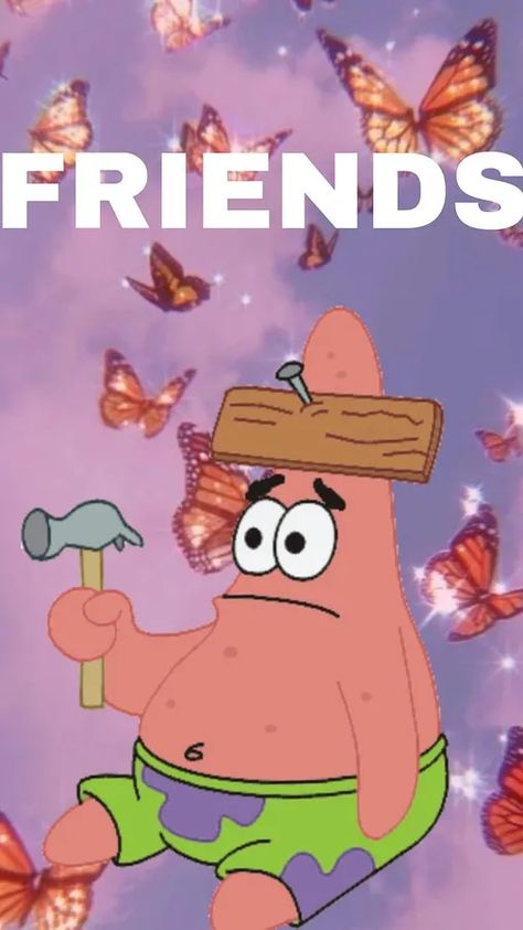 Download Matching Bff Patrick With Butterflies Wallpaper | Wallpapers.com Couple Iphone, Matching Bff, Spongebob And Patrick, Spongebob Patrick, Aesthetic Memes, Butterfly Background, Best Friend Tattoos, Matching Wallpaper, Wallpapers