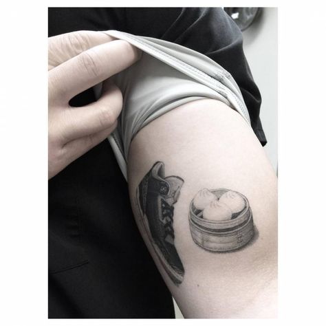 Dim Sum Tattoo, Chinese Food Tattoo, Food Tattoo, Small Rib Tattoos, Patriotic Tattoos, Dr Woo, Food Chinese, Food Tattoos, Small Quote Tattoos