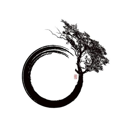 Enso Tree Bonsai Tree Tattoos, Zen Tattoo, Tato Ikan Koi, Karma Tattoo, Kunst Tattoos, Circle Tattoos, Circle Tattoo, Ikan Koi, Tree Of Life Tattoo