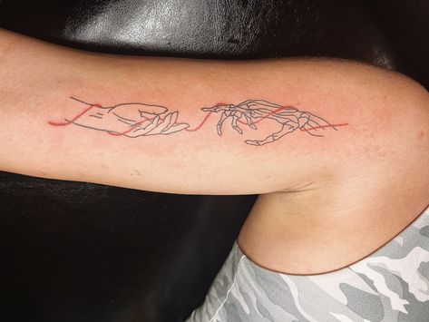 The Kissing Hand Tattoo, Love Is Poison Tattoo, Simple Red Tattoos For Women, Skeleton Hand And Human Hand Tattoo, Red Skeleton Tattoo, Hand And Skeleton Hand Tattoo, Womens Tattoos Small, Dead Mans Hand Tattoo, Skeleton Hands Tattoo