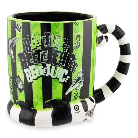 Enjoy your favorite beverage in style with this fun Beetlejuice mug! Fun and functional, this mug is great for using around the house, at the office, parties, and more! Officially licensed. Produced by Silver Buffalo, a trendsetting housewares and home decor company based in the heart of New York City. Monster Mug, Tim Burton Beetlejuice, Name Boxes, Bold Stripes, Unusual Design, Unique Coffee, Beetlejuice, Pen Holders, Hand Washing