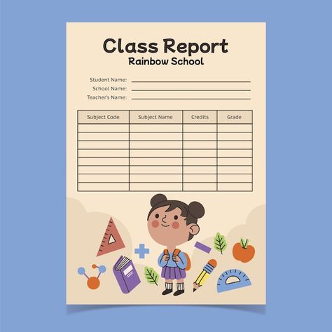 Hand drawn report card template | Free Vector #Freepik #freevector #report-card #school-report #school-design #back-school-template School Report Card, Card Template Free, Report Card Template, School Template, Kids English, Preschool Graduation, Progress Report, Report Card, Card Templates Free