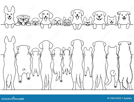 Standing Dogs Front and Back Border Set Stock Vector - Illustration of backs, character: 106415423 Dog Line Drawing Simple, Dog Line Drawing, Back Drawing, Dog Outline, Dog Line Art, Dog Line, Dog Sketch, 1 Tattoo, Animals Artwork