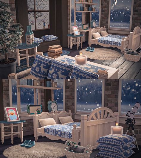 Marina 🍂 on Twitter: "❄️ Inside Sprinkle's vacation home ❄️ #AnimalCrossing… " Acnh Interior, Acnh Christmas, Animal Crossing Pc, Fake Window, Winter Bedroom, Ac New Leaf, Happy Home Designer, New Animal Crossing, Animal Crossing Game