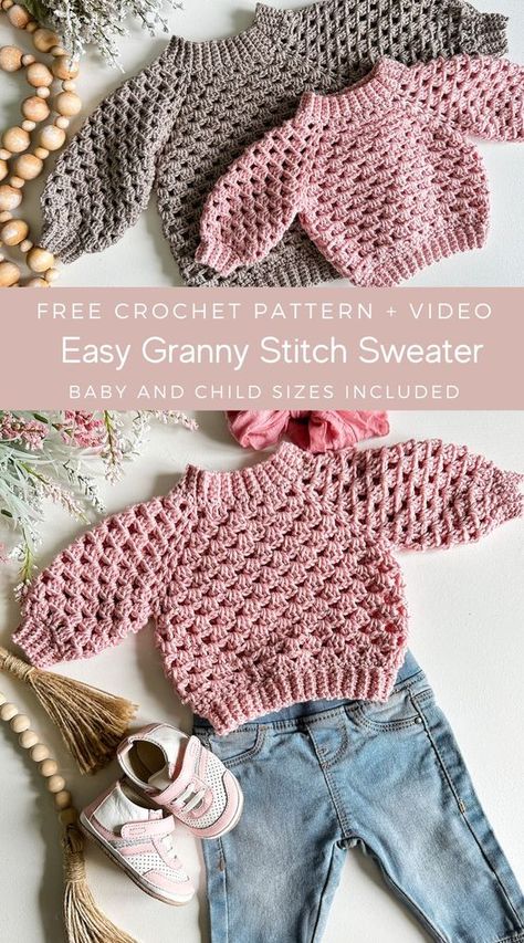 Crochet Patterns For Newborns, Crochet Baby Gift Ideas, Granny Sweater, Crochet Baby Projects, Poncho Patterns, Crochet Baby Sweater Pattern, Granny Stitch, Crochet Baby Sweaters, Crochet Baby Sweater