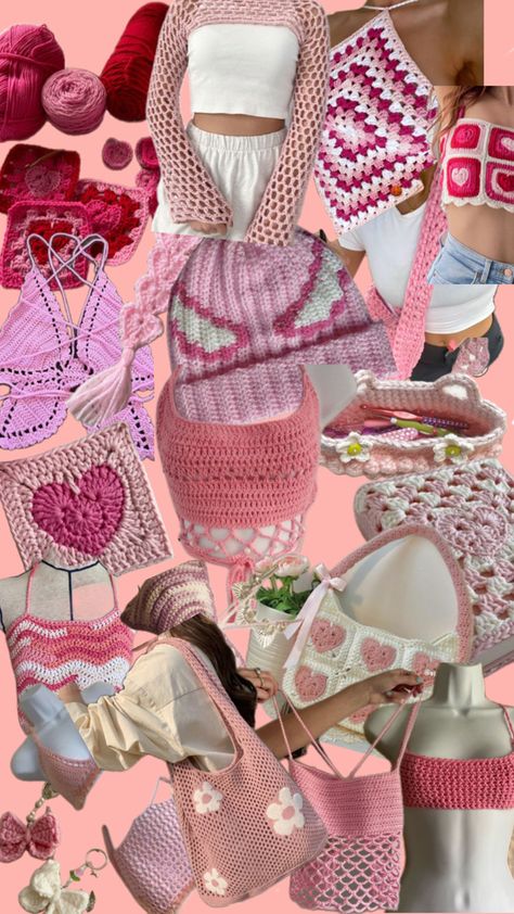 Pink Yarn Aesthetic, Pink Crochet Aesthetic, Crochet Pink Ideas, Y2k Crochet Ideas, Pink Ideas, Ideas For Crochet, Crochet Pink, Crochet Stitches Guide, Beginner Crochet Tutorial