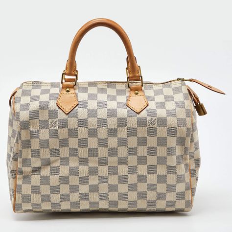 Louis Vuitton Damier Azur Canvas Speedy 30 Bag Bag Display, Louis Vuitton Damier Azur, Speedy 30, Kids Bags, Chic Design, Birkin Bag, Vintage Cartier, Authentic Louis Vuitton, Chanel Classic Flap