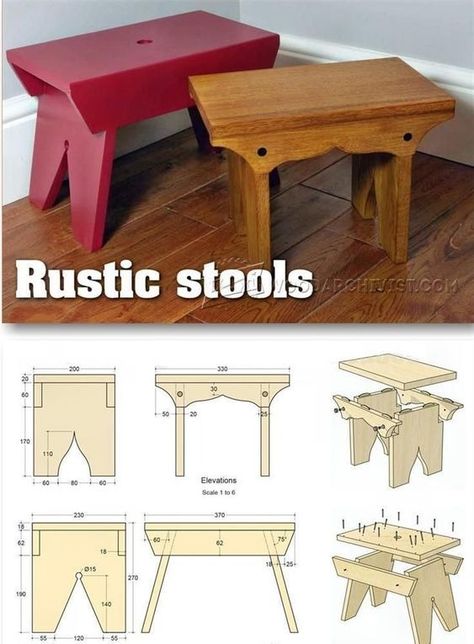 Stool Plans, Stool Woodworking Plans, Diy Christmas Crafts For Adults, Rustic Stools, Diy Christmas Crafts, Christmas Crafts For Adults, Crafts For Adults, Wooden Projects, Diy Wood Projects Furniture