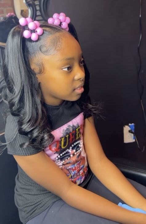 Ponytail Hairstyles For Black Kids, Crochet Ponytail Hairstyle, Curled Ponytail Hairstyles, Toddlers Hairstyles, Crochet Ponytail, Hairstyle For Kids, Barbie Ponytail, Curled Ponytail, Kid Hairstyles