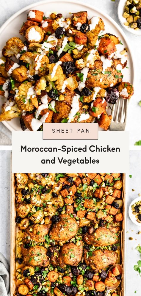 Sheet Pan Chicken Recipe, Moroccan Chicken Recipe, Sheet Pan Meals Chicken, Moroccan Recipes, Pan Chicken Recipes, Moroccan Dishes, Sheet Pan Dinners Recipes, Sheet Pan Chicken, Ambitious Kitchen