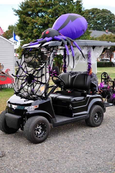 Golf Cart Decorations For Halloween, Halloween Golfcart Ideas, Beetlejuice Golf Cart, Halloween Golf Cart Parade Ideas, Golfcart Decorations Halloween, Golf Cart Halloween Ideas, Trunk Or Treat Ideas For Golf Cart, Decorated Golf Cart Ideas Halloween, Halloween Decorations For Golf Cart