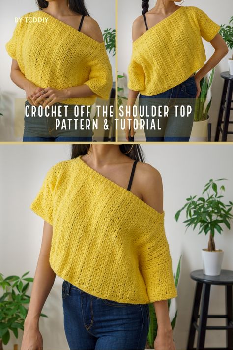 Are you looking for a crochet pattern that's perfect for any season? Look no further! this Crochet Pattern is a great way to learn how to crochet your own stylish top. Not only is this pattern easy to follow and understand, but you also get to customize the look you want with your own choice of colors. So what are you waiting for? Click for the pattern! #crochet #crochetpattern #crochettutorial Crochet Shirt Free Pattern, Off The Shoulder Crochet Top, Shoulder Crochet Top, Crochet Shirts, Crochet Videos Tutorials, Crochet Shirt, Modern Crochet, Short Sleeve Pattern, Sleeve Pattern