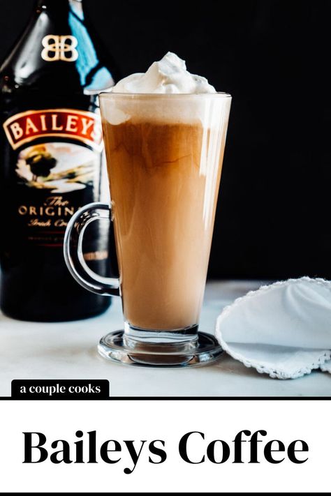 Try Baileys coffee: a delicious Irish coffee with Baileys Irish cream! This spin on the classic is lusciously creamy and cozy. | alcoholic drinks | drinks | cocktails | baileys recipes drinks | irish cream drinks | after dinner drinks | dessert cocktails | alcoholic coffee drinks | #baileys #coffee #baileyscoffee #baileysirishcream #baileysirishcoffee #irishcoffee #irishcoffeebaileys Coffee And Alcohol Drinks, Coffee And Baileys Drinks, Coffee With Baileys Recipe, Baileys Recipes Drinks Coffee, Recipes With Baileys Irish Cream, Baileys Coffee Recipes, Coffee With Baileys Irish Cream, Irish Coffee Recipe Baileys, Irish Cream Recipes