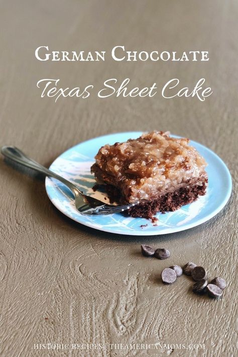 German Chocolate Texas Sheet Cake, German Chocolate Cake Sheet Cake, German Chocolate Sheet Cake Recipe, German Chocolate Sheet Cake, Chocolate Texas Sheet Cake, Texas Cake, Slab Pies, Patriotic Recipes, Texas Sheet Cake Recipe