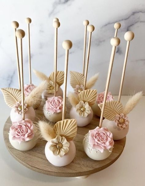 Boho Theme Cake Pops, Boho Bridal Shower Cake Pops, Sweet Sixteen Cake Pops, Boho Treats Ideas, Boho Cake Pops Ideas, Boho Chocolate Covered Oreos, Beige Cake Pops, Bridal Shower Cake Pops Ideas, Boho Wedding Desserts