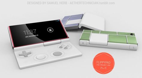 Flippypad Concept Shows How Project Ara As A Handheld Gaming Console Console Concept, Modular Phone, Portable Console, Nintendo Controller, Sci Fi Props, Controller Design, Futuristic Technology, Technology Gadgets, Gaming Console