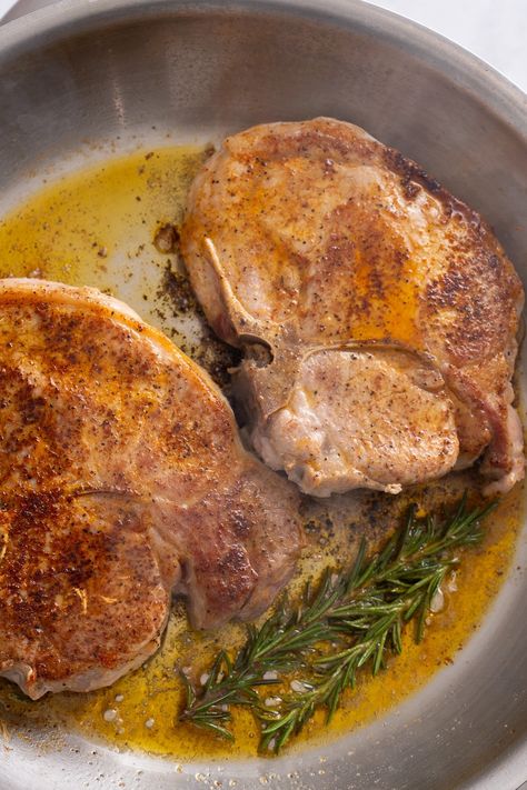 Juicy Pan Seared Pork Chops - My Forking Life Pineapple Glazed Pork Chops, Pork Chop Seasoning Pan, Pan Seared Thick Pork Chops, How To Make Juicy Pork Chops, Juicy Pork Chops On Stove, Pan Seared Pork Chops Bone In, Pan Seared Pork Chops Boneless, Pan Fried Pork Chops Bone In, Ribeye Pork Chops Recipes