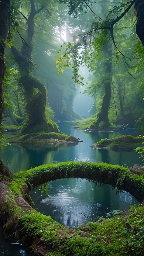 Fantasy Forest, Fantasy Places, Beautiful Locations Nature, Green Forest, Fantasy Art Landscapes, Alam Yang Indah, Beautiful Nature Pictures, Nature Images, Landscape Wallpaper