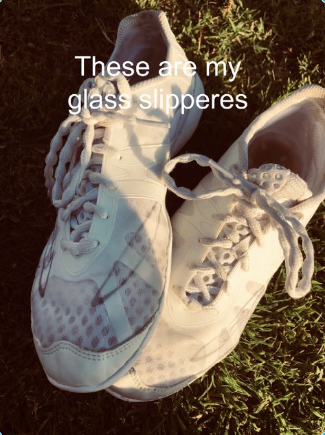 My cheer shoes are my glass slippers Cheer Shoes Quotes, Cheer Motivation, Cheer Fails, Comp Cheer, Great White Sharks Cheer, Cheerleading Tips, Cheer Goals, Cheer Aesthetic, Cheer Team Pictures