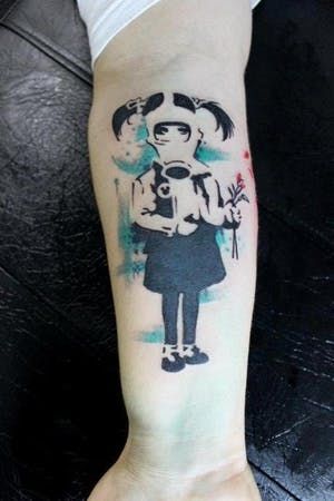 25 Banksy Inspired Tattoos | Tattoodo Banksy Tattoo, Mask Tattoos, Tattoo Tv Shows, British Tattoo, Inspired Tattoos, Banksy Graffiti, Banksy Art, Hand Tattoos For Women, Bad Tattoos