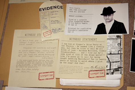 Lush Town Ep.1 - Case File: The Sicilian by Lisette Lawrie, via Flickr Detective Files, Forensic Photography, Layout Reference, Art Coursework, Ibiza Party, Lay Out, Case File, Art Major, Mystery Games