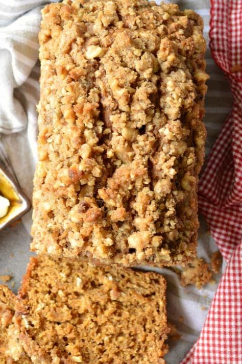 Healthy Sweet Potato Crunch Bread - Sugar Dish Me Sweet Potato Quick Bread, Sweet Potato Crunch, Fruit Breads, Sweet Potato Dessert, Healthy Sweet Potato, Sweet Potato Bread, Healthy Eating Breakfast, Vegetarian Thanksgiving, Stuffed Sweet Potato Healthy