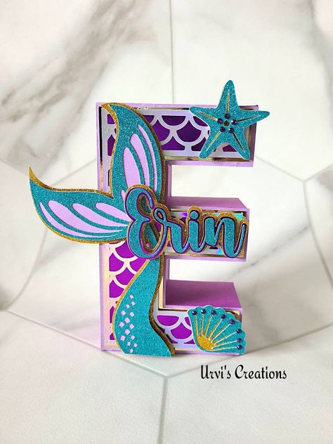 Mermaid 3d Letters, 3d Letters Decoration, Letter Standee, 3d Mermaid, Ariel Birthday Party, Mermaid Theme Birthday Party, Ariel Birthday, Mermaid Diy, Mermaid Theme Party