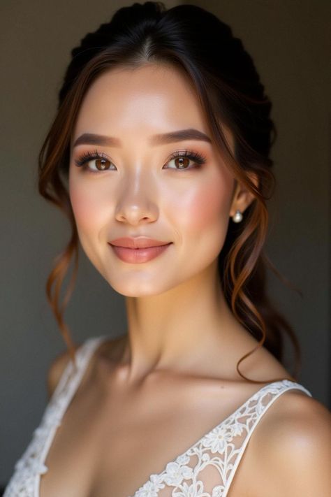 bridesmaid makeup brown eyes Asian Bridal Makeup Natural, Makeup For Brown Eyes Asian, Natural Wedding Makeup For Brown Eyes, Bridesmaid Makeup For Brown Eyes, Bridal Makeup For Brown Eyes, Winter Wedding Makeup, Asian Wedding Makeup, Makeup Brown, Simple Wedding Makeup