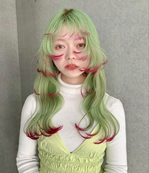 save/follow | green and red Ethereal Hair Color, Drag Make-up, Dyed Hair Inspiration, Cool Hair, Hair Reference, Hair Inspo Color, Dream Hair, Hair Art, Green Hair