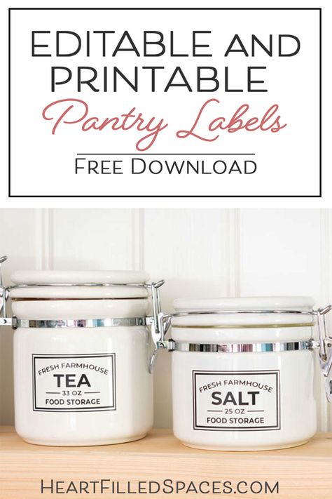 Update your kitchen pantry with these free editable and printable food storage labels. Designed to work with Avery Labels to save time and frustration, so you can focus on your organization project. #pantry #freeprintable #labels #freepantrylabels #pantryorganization #kitchenorganizing Avery Labels Ideas, Free Labels Printables Editable, Kitchen Labels Printables Free Editable, Jar Labels Printable Free, Creative Label Design, Pantry Labels Printable, Free Pantry Labels, Kitchen Pantry Labels, Pantry Inspiration