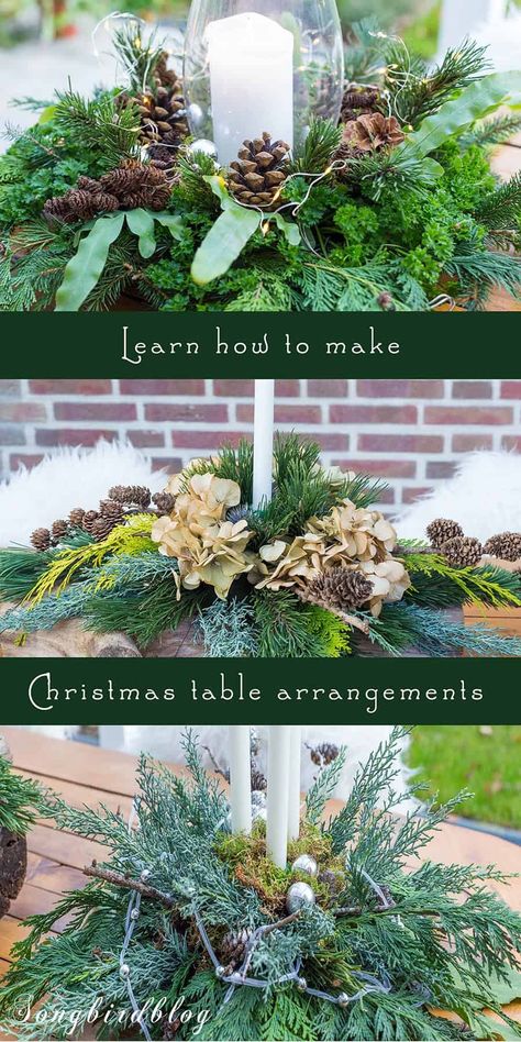 Floral Centerpieces With Candles, Christmas Floral Centerpieces, Christmas Flower Arrangements Ideas, Christmas Greenery Arrangements, Christmas Centre Pieces, Winter Flower Arrangements, Xmas Centerpieces, Winter Floral Arrangements, Diy Christmas Decorations For Home