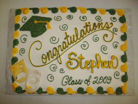 Graduation two tone sheet cake Graduation Sheet Cakes, High School Graduation Cakes, Graduation Cake Designs, Graduation Desserts, Sheet Cake Designs, Graduation Party Cake, 8th Grade Graduation, Owl Cake, Cake Pricing