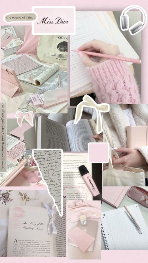 Coquette Motivation Wallpaper, Pink Moodboard Wallpaper, Pink School Aesthetic Wallpaper, Pink School Wallpaper, Stady Vibe Wallpaper, Pink Aesthetic Wallpaper Motivational, Study Core Wallpaper, Pink Book Aesthetic Wallpaper, Pink Academia Wallpaper