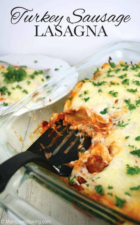 Turkey Sausage Lasagna Lasagna With Egg Noodles, Bake Meals, Turkey Meals, Turkey Lasagna, Sausage Lasagna, Classic Lasagna, Italian Foods, Chili Recipe Easy, Grilling Chicken Breast