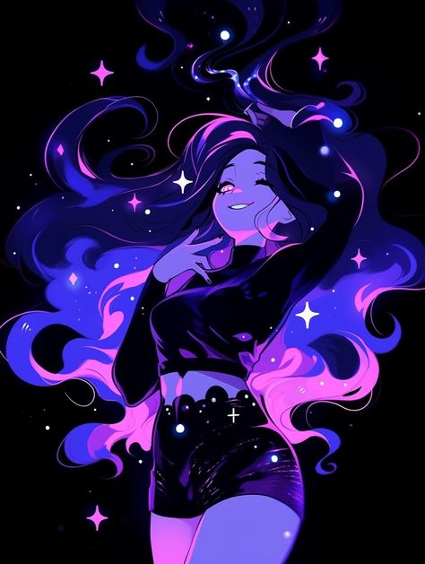 Profile Picture Drawing Ideas, Satyress Art, Magic Icons Aesthetic, Space Hair Drawing, Mystical Drawing Ideas, Purple Character Art, Galaxy Hair Drawing, Moody Drawings, Pretty Profile Pictures