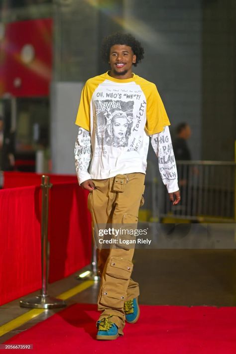 Jalen Green of the Houston Rockets arrives to the arena before the... News Photo - Getty Images Jalen Green Outfits, Nba 2023, Jalen Green, Toyota Center, La Clippers, Green Fits, The Arena, Houston Rockets, Green Outfit