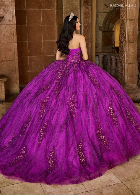 This gorgeous tulle dress will fulfill all of your Quinceanera dreams! The glitter tulle ballgown gives a classic appearance that glams up any occasion. Everyone in the room will be amazed by the exquisite detailing provided by the beading and applique. A peek-a-boo back with lace-up detail and detachable 3/4 bubble sleeves offer a bit of edge and coverage when needed. Fabric: Glitter Tulle, Applique, Beaded Length: Full Length Sleeve Style: Strapless with Detachable Sleeve Color: Bright Pink, P Era Dresses, Mexican Quinceanera Dresses, Long Ball Gown, Quinceañera Dresses, Tulle Ballgown, Tulle Applique, Red Quinceanera Dresses, 15 Dresses Quinceanera, Rachel Allan Dresses