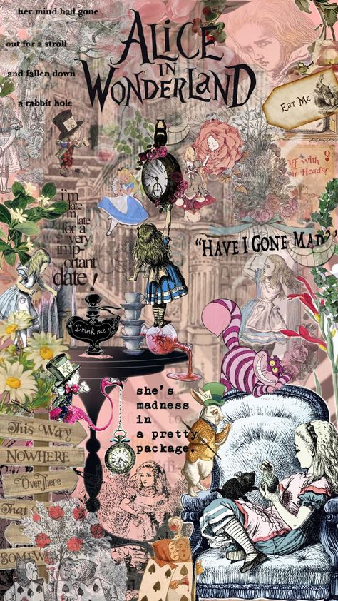 #collageart #art #wallpaper #collage #aliceinwonderland #pink #inspo Art Wallpaper Collage, Have I Gone Mad, Alice In Wonderland Quotes, Alice And Wonderland Quotes, Wonderland Quotes, Wallpaper Collage, Falling Down, Cool Things, Collage Art