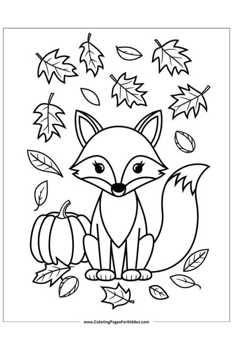 A fox sitting next to a pumpkin, surrounded by autumn leaves, for a Thanksgiving coloring page. Thankful Coloring Pages Free Printables, Thanksgiving Coloring Sheets Free, Free Printable Thanksgiving Color Pages, November Coloring Pages Free Printable, Free Fall Coloring Pages Printables, Free Printable Coloring Pages For Kids, Fall Coloring Pages Free Printable, Printable Thanksgiving Coloring Pages, Fall Coloring Pages For Kids