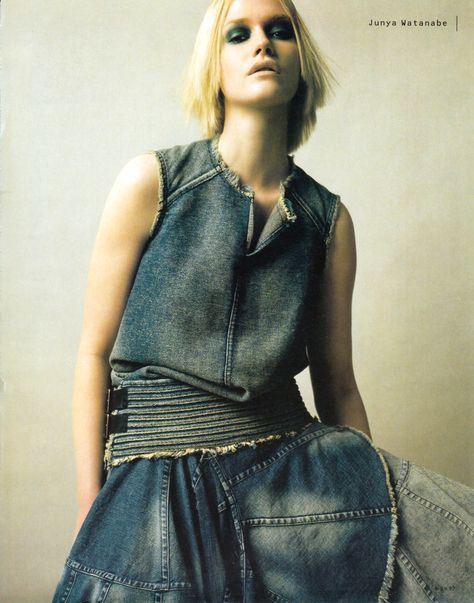 Junya Watanabe Denim, Junya Watanabe 90s, Studded Jeans, Riders Jacket, Junya Watanabe, Denim Outfit, Denim Skirt, Camisole Top, Editorial Fashion