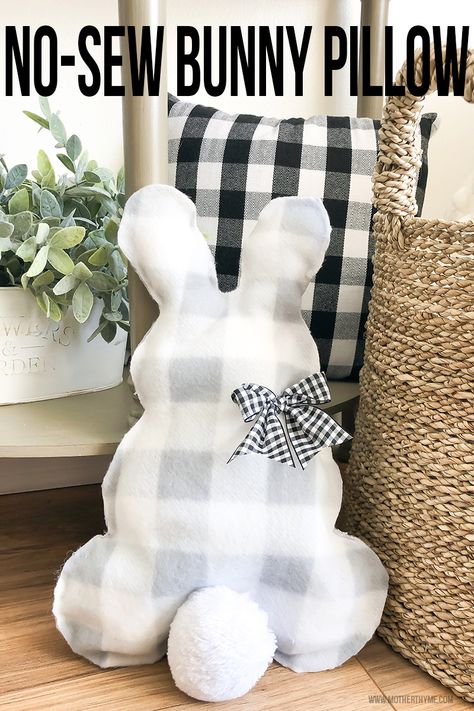 No-Sew Bunny Pillow » Mother Thyme No Sew Bunny, Sew Bunny, Dollar Tree Candle Holders, Easter Sewing, Easter Bunny Treats, Twine Diy, Diy Easter Crafts, Bunny Templates, Bunny Pillow