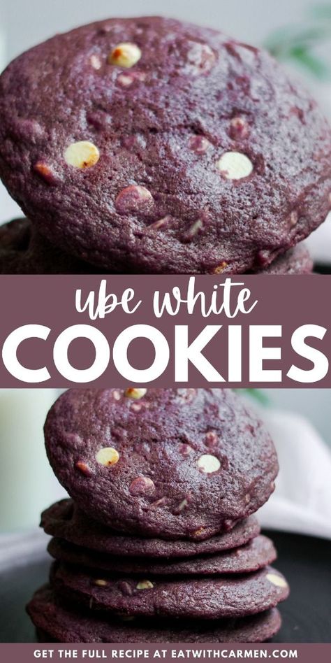 Ube Cookies (White Chocolate Macadamia Nuts): Delight in these unique ube cookies with white chocolate macadamia nuts, a perfect blend of flavors and textures. Yam Cookies, Ube Cookies, Cookies Drawing, Cookies White Chocolate, Ube Jam, Ube Halaya, Cookies With White Chocolate, White Chocolate Chip, White Chocolate Macadamia