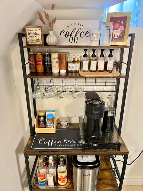 Adult Apartment Decor, Coffee Bar Inspiration, Drinks Area, Tea Rack, Office Coffee Bar, Coin Café, Coffee Bar Ideas, Coffee Bar Design, Diy Home Bar