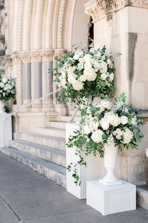 Journal — Stems White Wedding Altar Flowers, Church Florals Wedding, Simple Wedding Alter Flowers, Wedding Pillars Ceremony Floral Arrangements, Wedding Flowers Church, Floral Pedestal Wedding Ceremony, Wedding Church Flowers, Wedding Ceremony Plinth Flowers, Church Decorations Wedding