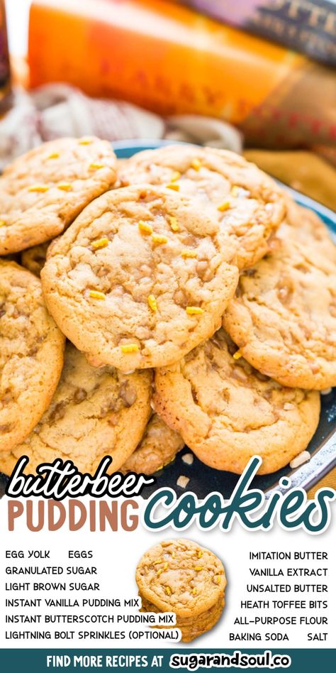 Harry Potter Butterbeer Cookies, Harry Potter Butter Beer Cookies, Butterbeer Cookie, Butter Beer Cookies, Hogwarts Food, Scottish Puddings, Butterbeer Cookies, Butter Beer Recipe Harry Potter, Harry Potter Cookies